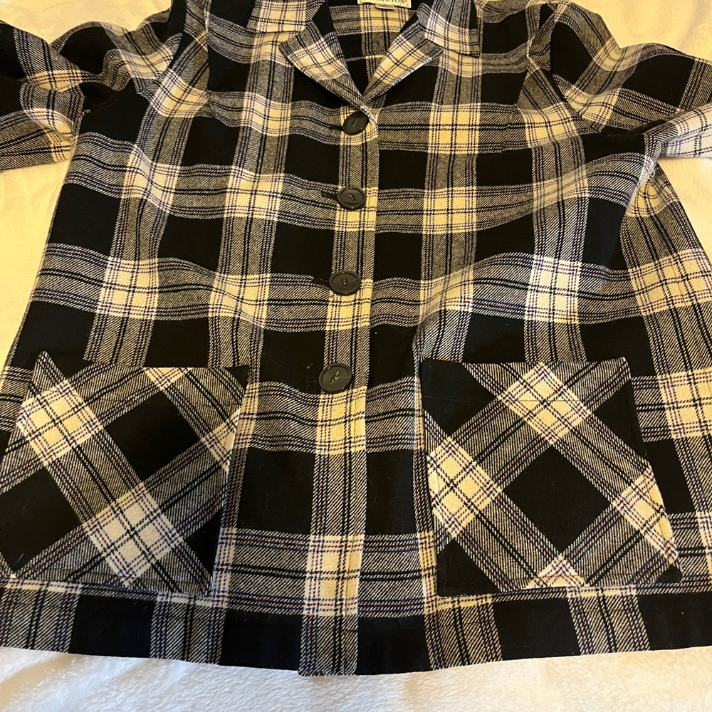 Pendleton Black and Cream Plaid Blazer 100% Virgin Wool Size M - Picture 10 of 10